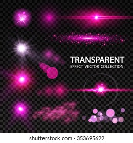 Realistic Lens Flare Elements Collection. Light Effect Transparent Design. Vector illustration