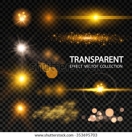 Realistic Lens Flare Elements Collection. Light Effect Transparent Design. Vector illustration