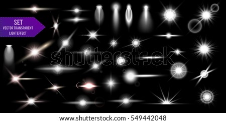 Realistic Lens Flare Elements Collection. Light Effect Design. Vector illustration