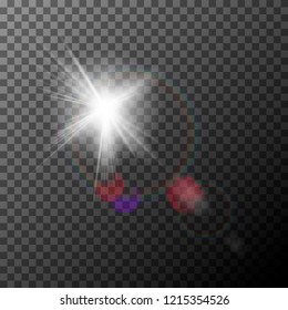 Realistic Lens flare with highlights. Light effect. White sparkle shine special light effect. Vector lens flare on a transparent background.