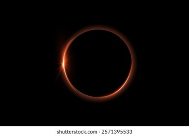 Realistic lens flare light overlay cosmic effect. Total solar eclipse with shining star, glowing sunlight circle, dawn over the planet on black background. Vector light effects in black space.