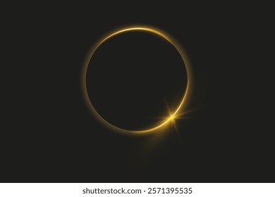 Realistic lens flare light overlay cosmic effect. Total solar eclipse with shining star, glowing sunlight circle, dawn over the planet on black background. Vector light effects in black space.