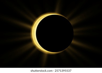 Realistic lens flare light overlay cosmic effect. Total solar eclipse with shining star, glowing sunlight circle, dawn over the planet on black background. Vector light effects in black space.