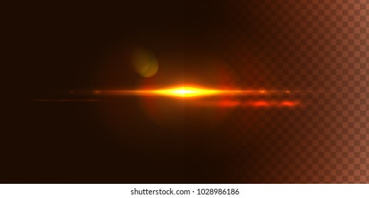 Realistic lens flare on transparent . Abstract light effect with bokeh and glowing parts , Vector light source for your design 