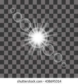 Realistic lens flares star lights and glow white elements on transparent background vector illustration