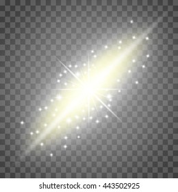 Realistic lens flares star lights and glow white elements on transparent background vector illustration