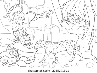 Realistic leopard Coloring Pages. A family of leopards.23