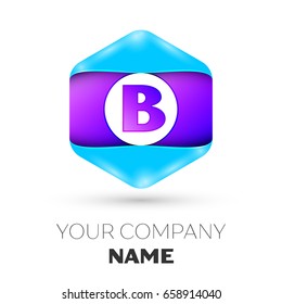 Realistic Letter B vector logo symbol in the colorful hexagonal on white background. Vector template for your design