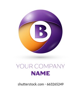 Realistic letter B vector logo symbol in the colorful circle on white background. Vector template for your design