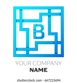 Realistic Letter B vector logo symbol in the colorful square maze on white background. Shadow Breaks. Vector template for your design