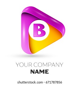 Realistic letter B vector logo symbol in the colorful triangle on white background. Vector template for your design