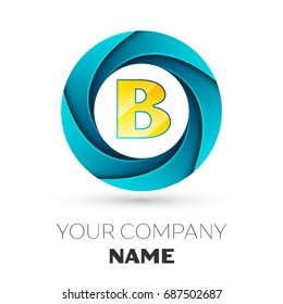 Realistic Letter B vector logo symbol in the colorful circle on white background. Vector template for your design