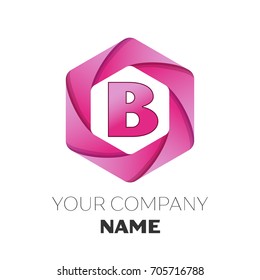 Realistic Letter B vector logo symbol in the colorful hexagonal on white background. Vector template for your design