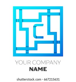 Realistic Letter C vector logo symbol in the colorful square maze on white background. Shadow Breaks. Vector template for your design