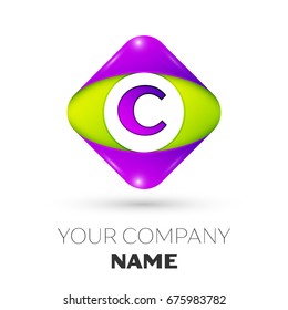 Realistic Letter C vector logo symbol in the colorful rhombus on white background. Vector template for your design