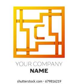 Realistic Letter C vector logo symbol in the colorful square maze on white background. Shadow Breaks. Vector template for your design