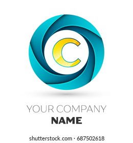 Realistic Letter C vector logo symbol in the colorful circle on white background. Vector template for your design