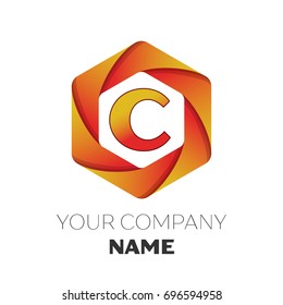 Realistic Letter C vector logo symbol in the colorful hexagonal on white background. Vector template for your design