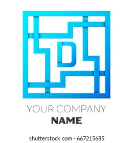 Realistic Letter D vector logo symbol in the colorful square maze on white background. Shadow Breaks. Vector template for your design