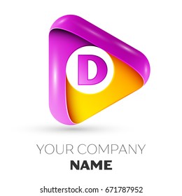 Realistic letter D vector logo symbol in the colorful triangle on white background. Vector template for your design