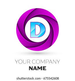 Realistic Letter D vector logo symbol in the colorful circle on white background. Vector template for your design