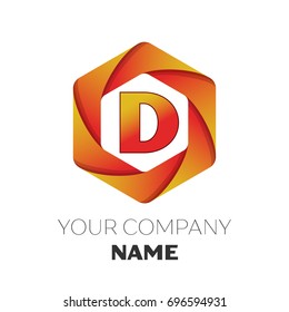 Realistic Letter D vector logo symbol in the colorful hexagonal on white background. Vector template for your design