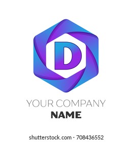 Realistic Letter D vector logo symbol in the colorful hexagonal on white background. Vector template for your design Realistic Letter D vector logo symbol in the colorful hexagonal on white background. Vector template for your design