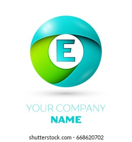 Realistic letter E vector logo symbol in the colorful circle on white background. Vector template for your design