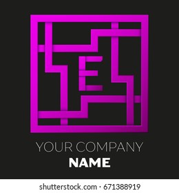 Realistic Letter E vector logo symbol in the colorful square maze on black background. Shadow Breaks. Vector template for your design