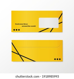Realistic letter envelope mockup. Two sides. Corporate style in yellow and black colors.