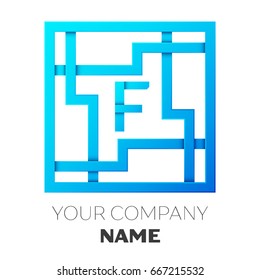 Realistic Letter F vector logo symbol in the colorful square maze on white background. Shadow Breaks. Vector template for your design