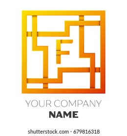 Realistic Letter F vector logo symbol in the colorful square maze on white background. Shadow Breaks. Vector template for your design