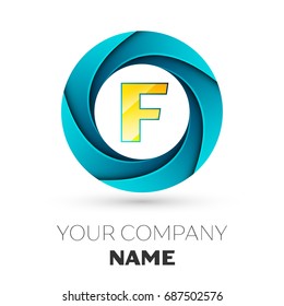 Realistic Letter F vector logo symbol in the colorful circle on white background. Vector template for your design