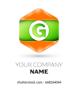 Realistic Letter G vector logo symbol in the colorful hexagonal on white background. Vector template for your design