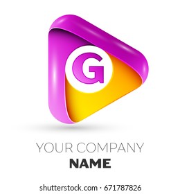 Realistic letter G vector logo symbol in the colorful triangle on white background. Vector template for your design