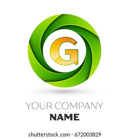 Realistic Letter G vector logo symbol in the colorful circle on white background. Vector template for your design
