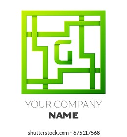 Realistic Letter G vector logo symbol in the colorful square maze on white background. Shadow Breaks. Vector template for your design
