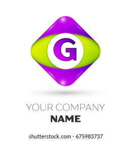Realistic Letter G vector logo symbol in the colorful rhombus on white background. Vector template for your design