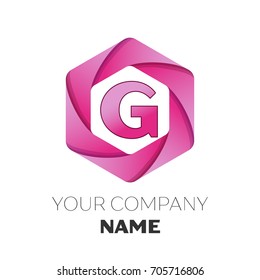 Realistic Letter G vector logo symbol in the colorful hexagonal on white background. Vector template for your design