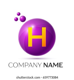 Realistic letter H splash logo. Purple dots and circle bubble letter design on grey background. Vector Illustration