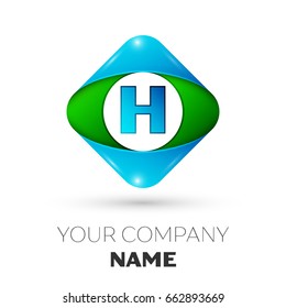 Realistic Letter H vector logo symbol in the colorful rhombus on white background. Vector template for your design