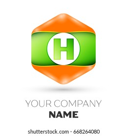Realistic Letter H vector logo symbol in the colorful hexagonal on white background. Vector template for your design