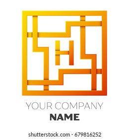 Realistic Letter H vector logo symbol in the colorful square maze on white background. Shadow Breaks. Vector template for your design