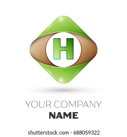 Realistic Letter H vector logo symbol in the colorful rhombus on white background. Vector template for your design
