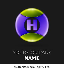 Realistic Letter H vector logo symbol in the colorful circle on black background. Vector template for your design