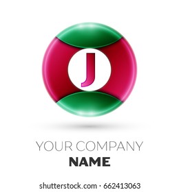 Realistic Letter J vector logo symbol in the colorful circle on white background. Vector template for your design