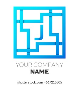Realistic Letter J vector logo symbol in the colorful square maze on white background. Shadow Breaks. Vector template for your design
