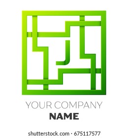 Realistic Letter J vector logo symbol in the colorful square maze on white background. Shadow Breaks. Vector template for your design