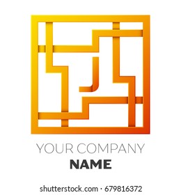 Realistic Letter J vector logo symbol in the colorful square maze on white background. Shadow Breaks. Vector template for your design