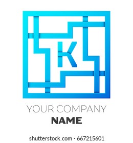 Realistic Letter K vector logo symbol in the colorful square maze on white background. Shadow Breaks. Vector template for your design